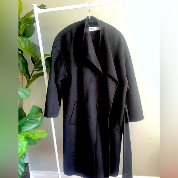 Zara wool wrap coat size small black - Picture 1 of 4